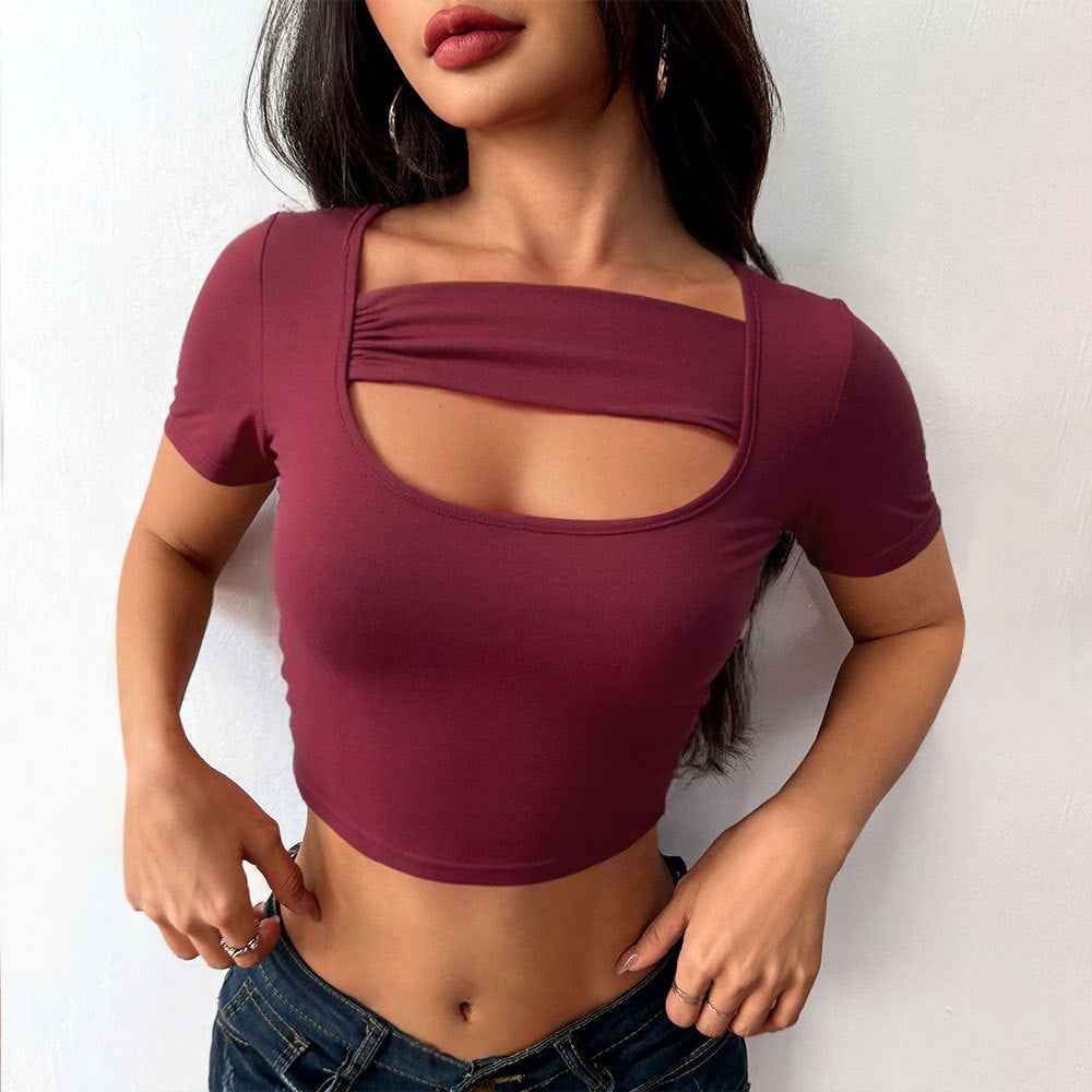 Women Clothing Sexy Purplish Red Slim T shirt Summer Cropped Sexy Top