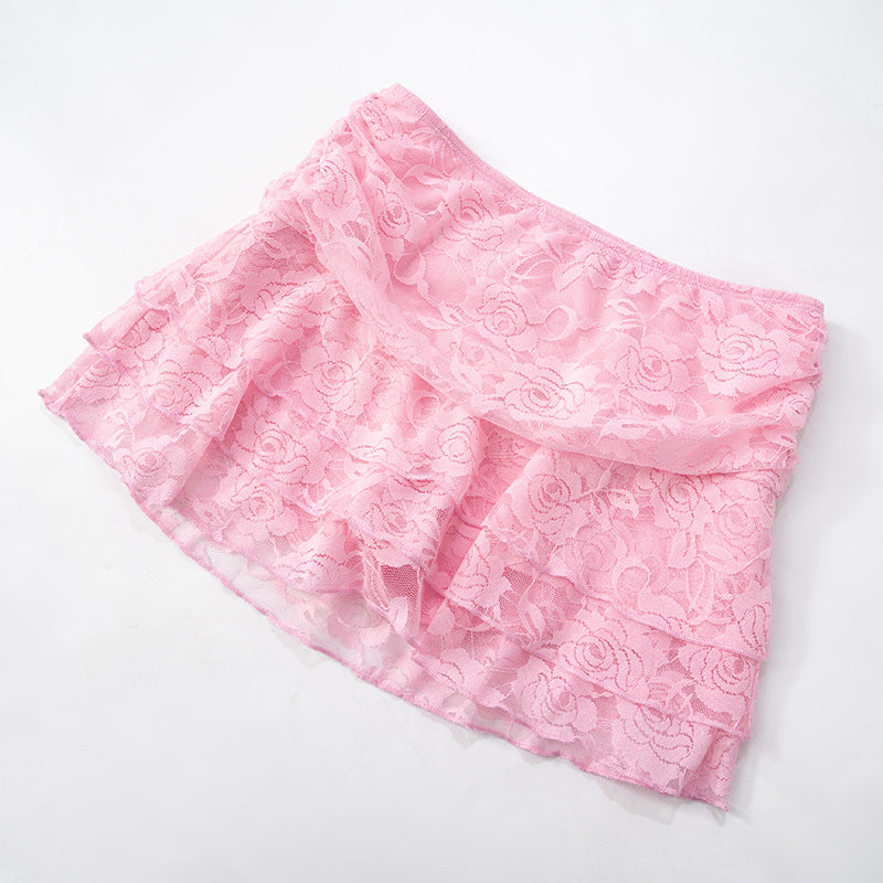 Sexy Wind Beach Wave Solid Color Lace Mini Short Skirt Women - ALZO