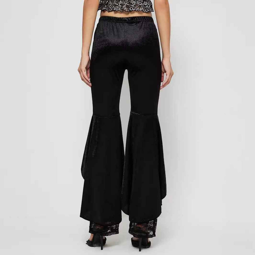 Women Clothing Elegant Lace Casual Pants Bell Bottom Pants