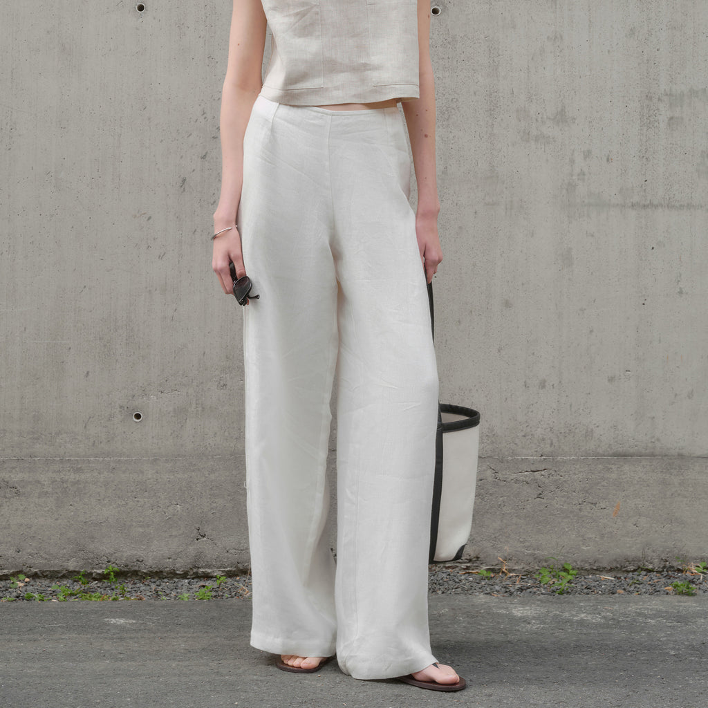 Pure Linen Yarn Dyed Trousers Women Fashionable All Matching Loose Fitting Mopping Pants Spring Summer Idle Slimming Wide Leg Pants - ALZO