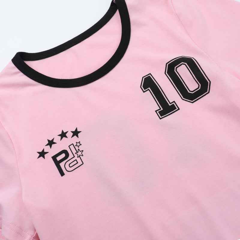 Round Neck Contrast Color Letter Graphic Print Short-Sleeve T shirt Women Summer Street Sexy Top