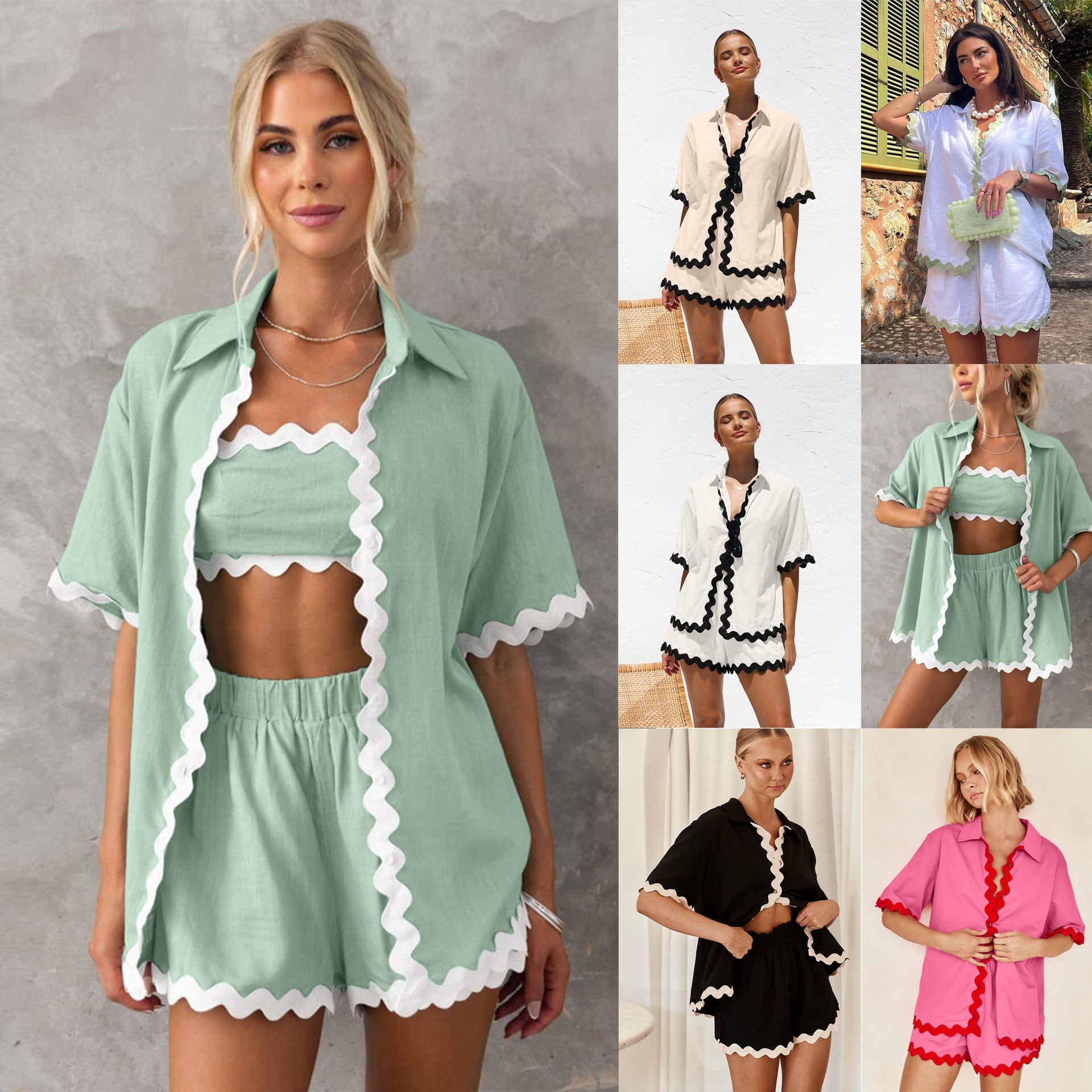 【MOQ-5 packs】 Early Spring Women Simple Short Shirt Casual Set - ALZO