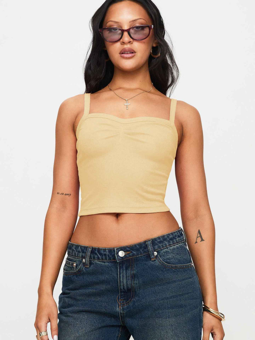 Spring Summer Women Clothing Solid Color Pleated Design Short Bare Cropped Slim Fit All Matching Tank Top