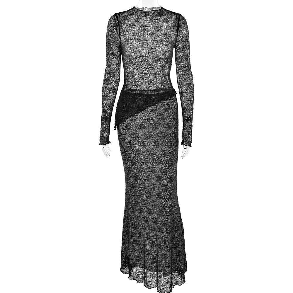 Summer Two Piece Sets Long Sleeve See through T shirt Slim Fit Sexy Skirt