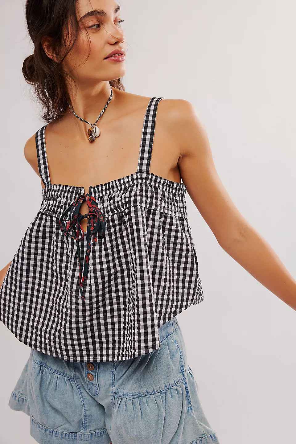 Summer Women Top Plaid Pleated Stitching Sexy Small Vest