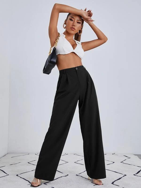 Autumn Solid Color Zipper Straight Leg Trousers Work Pant Women - ALZO