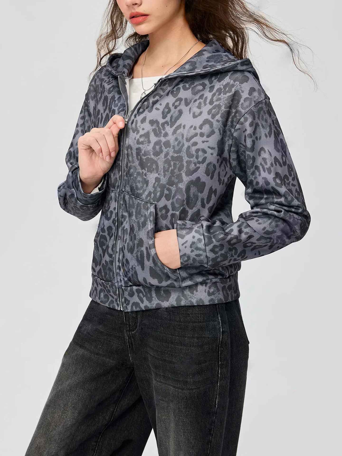Women Clothing Autumn Winter Vintage Leopard Print Hooded Jacket - ALZO