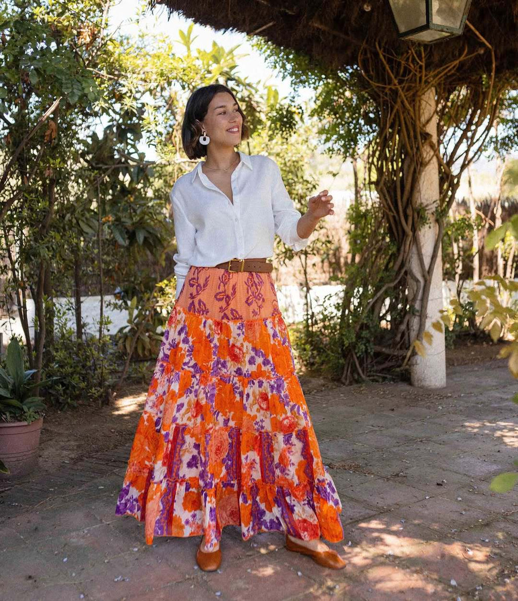 Summer Bohemian Wide Hem Printed Ruffled Maxi Dress Women - ALZO
