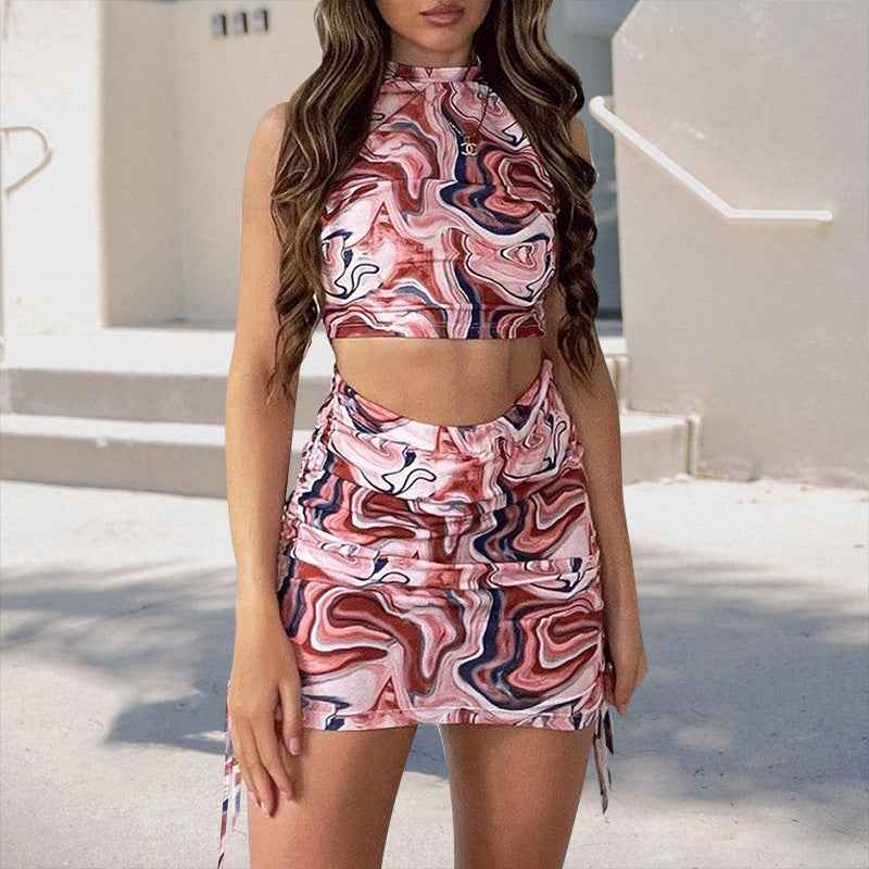 Clothing Summer Office Dress Sexy Slim Print Dress Short Skirt