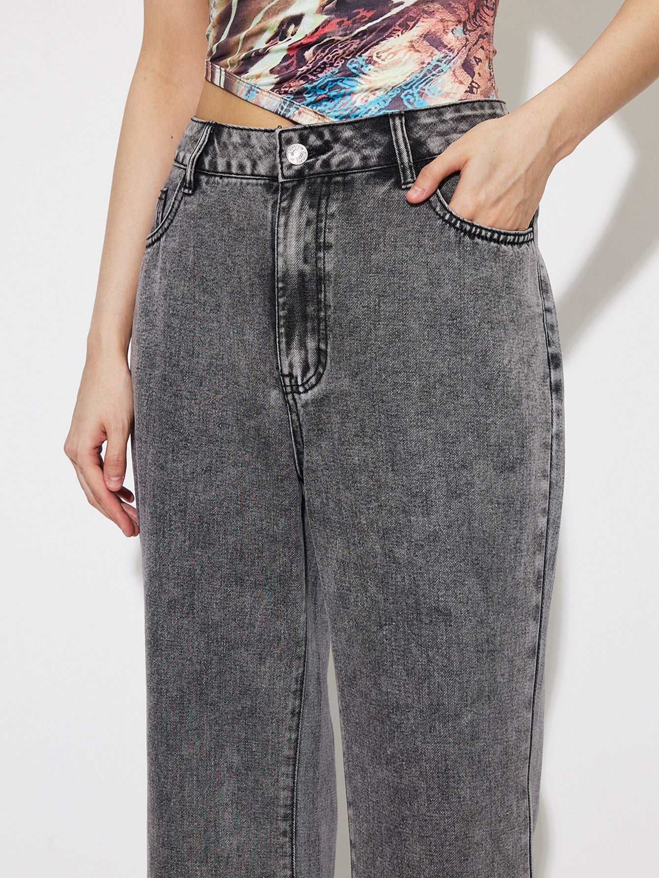 Women Clothing Straight Loose High Waist Denim Trousers - ALZO