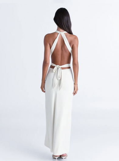 Women Clothing Low Cut Pleated Adjustable Height Metal Ring Buckle Dress