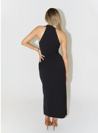Simple Slit Maxi Dress Summer Polo Collar Sleeveless Dress Women