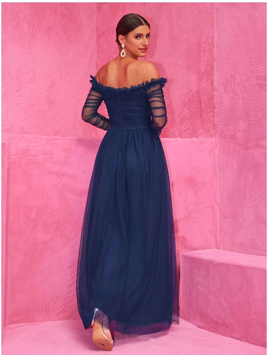 Evening Dress Chiffon Patchwork Dress off Shoulder Lace Maxi Dress Evening Dress Women Clothing