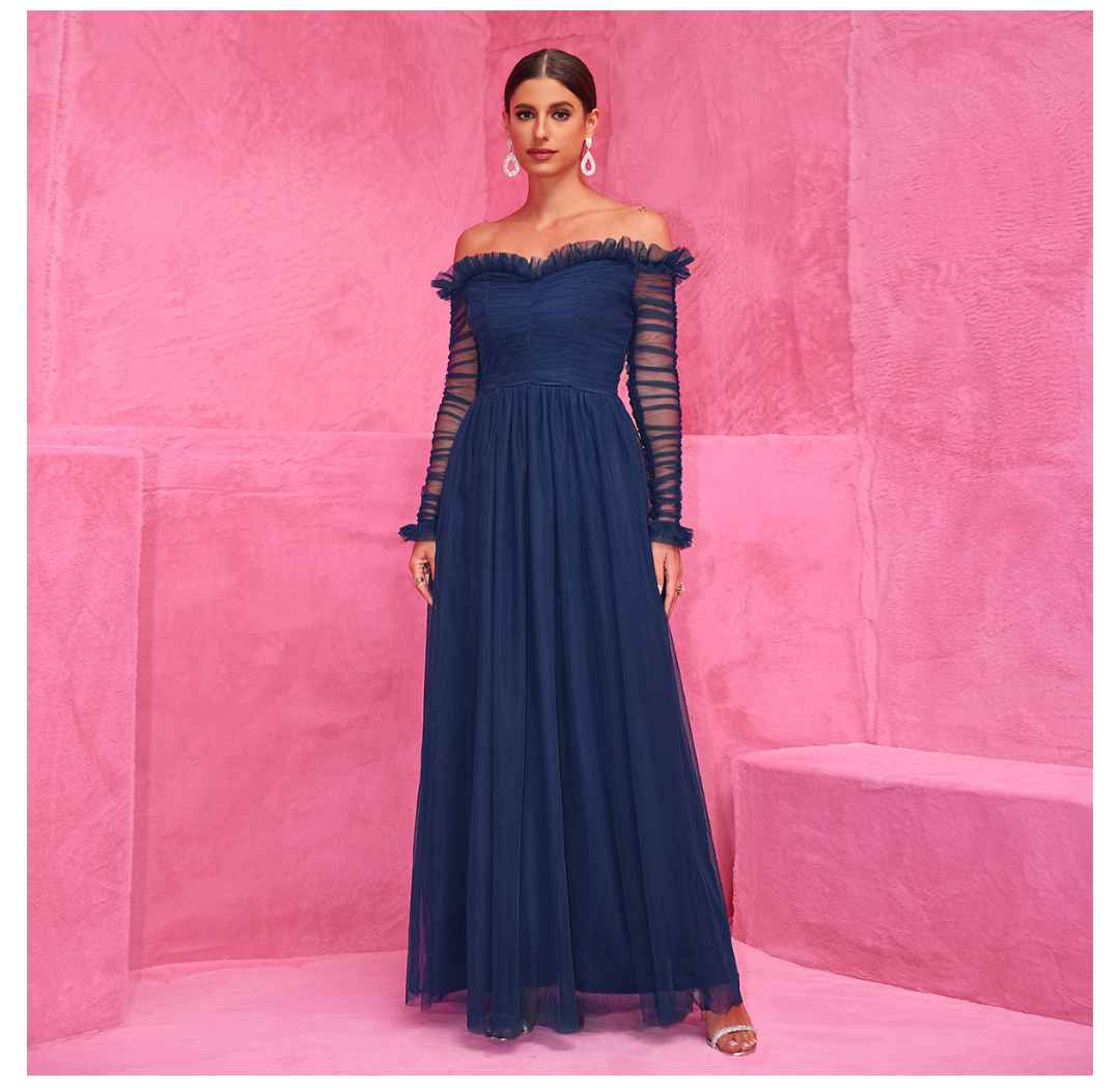 Evening Dress Chiffon Patchwork Dress off Shoulder Lace Maxi Dress Evening Dress Women Clothing