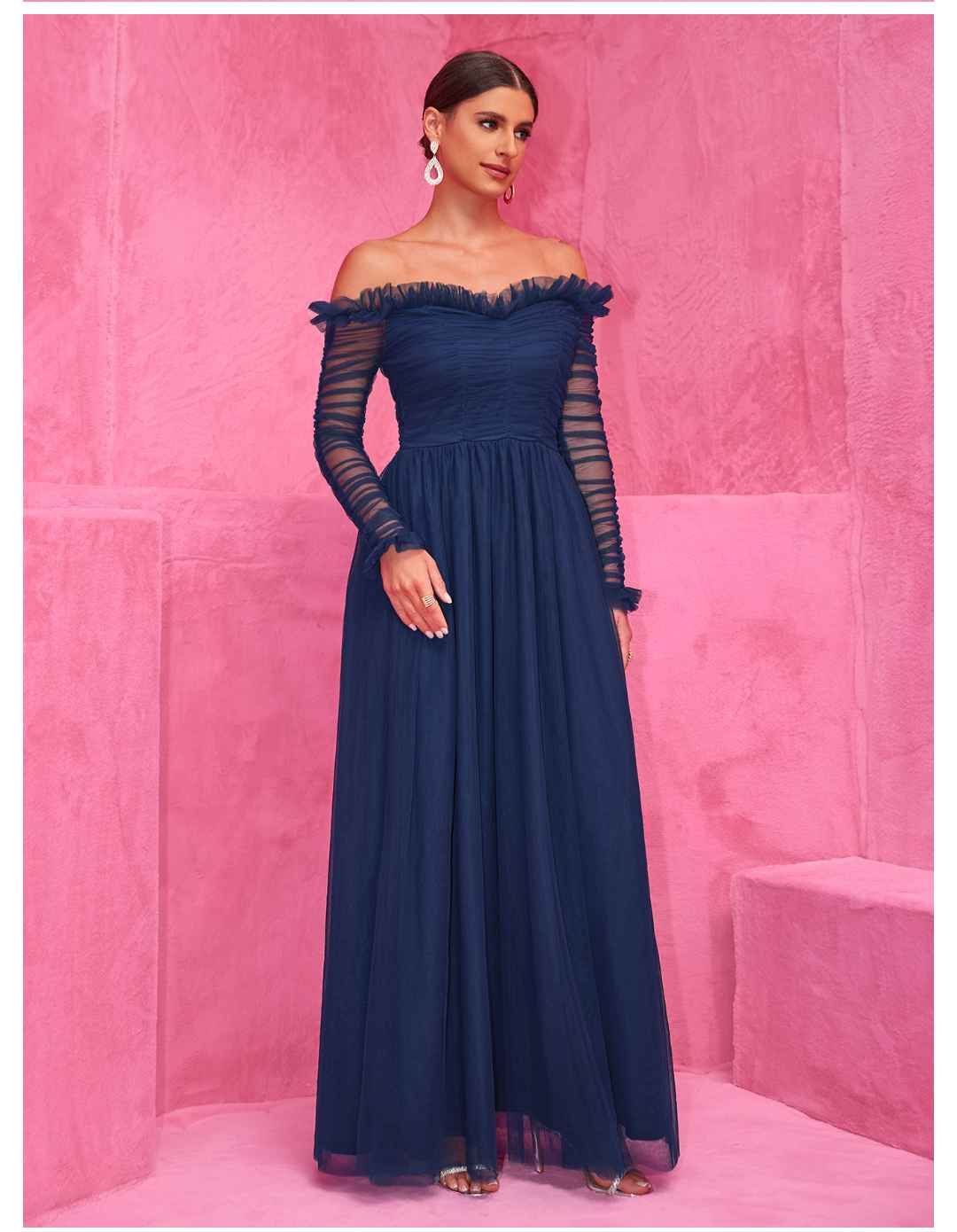 Evening Dress Chiffon Patchwork Dress off Shoulder Lace Maxi Dress Evening Dress Women Clothing