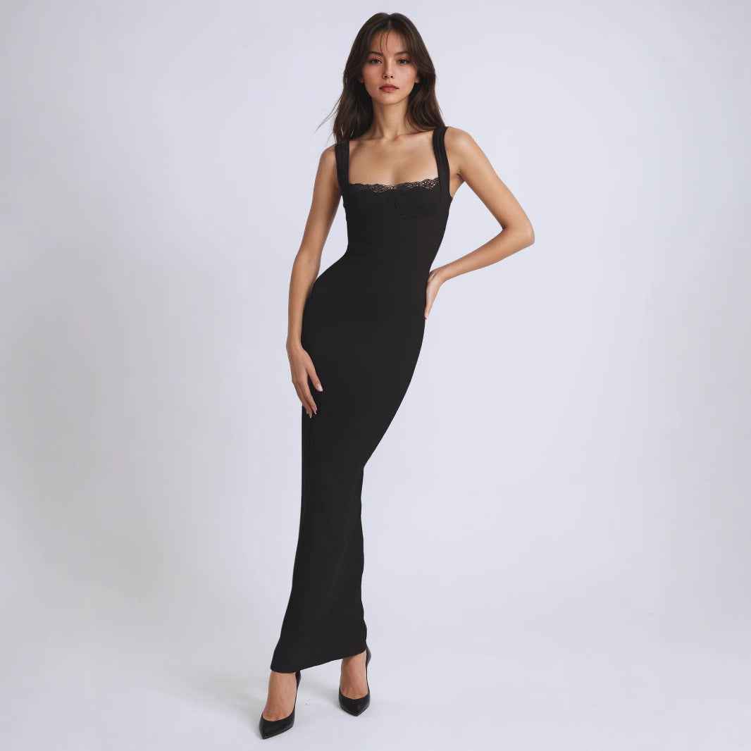 Sleek black summer cami dress by George with lace details and a fitted silhouette
